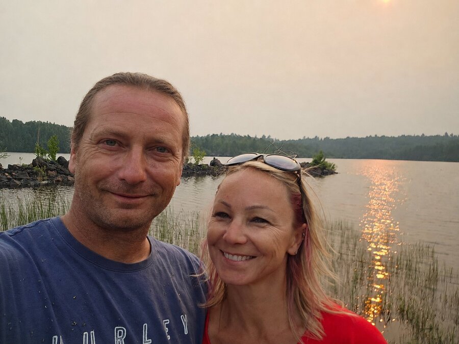 Kris and Sylvia at sunset on a Temagami lake